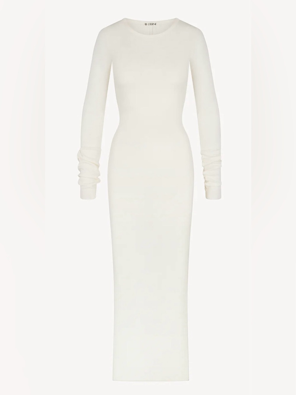 Eterne Cream Long Sleeve Fitted Midi Dress